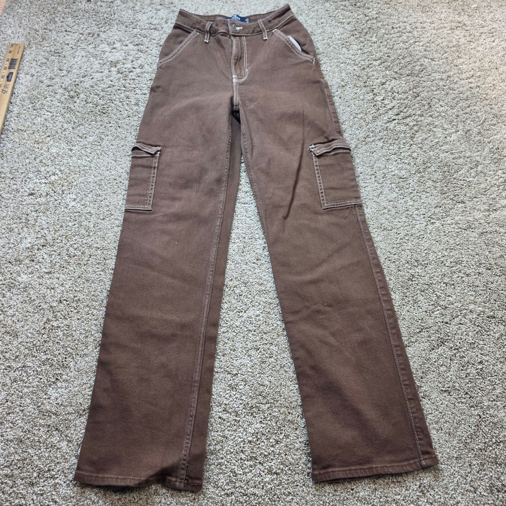 Hollister Ultra High-Rise Dad Jean Womens 00R 23 Brown Cargo Contrast Pants